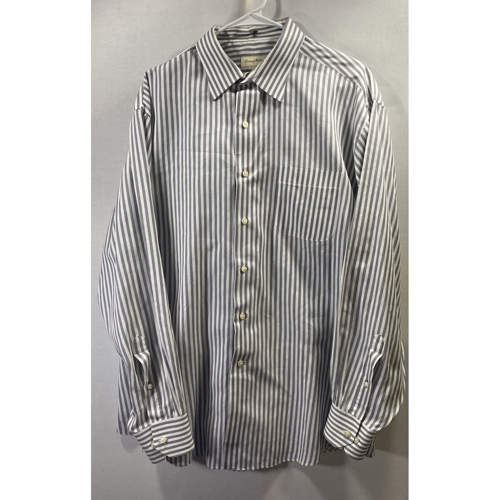 Tommy Bahama Long Sleeve‎ Dress Shirt Gray Stripe Sz 17 34/35